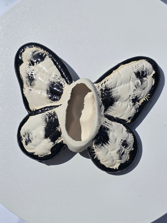 6" Handmade Butterfly Wall Hanging – Artisan Ceramic Black and White
