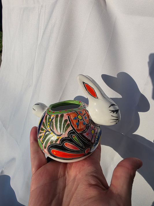 4" Mini Rabbit Planter – Hand‑Painted Talavera Style