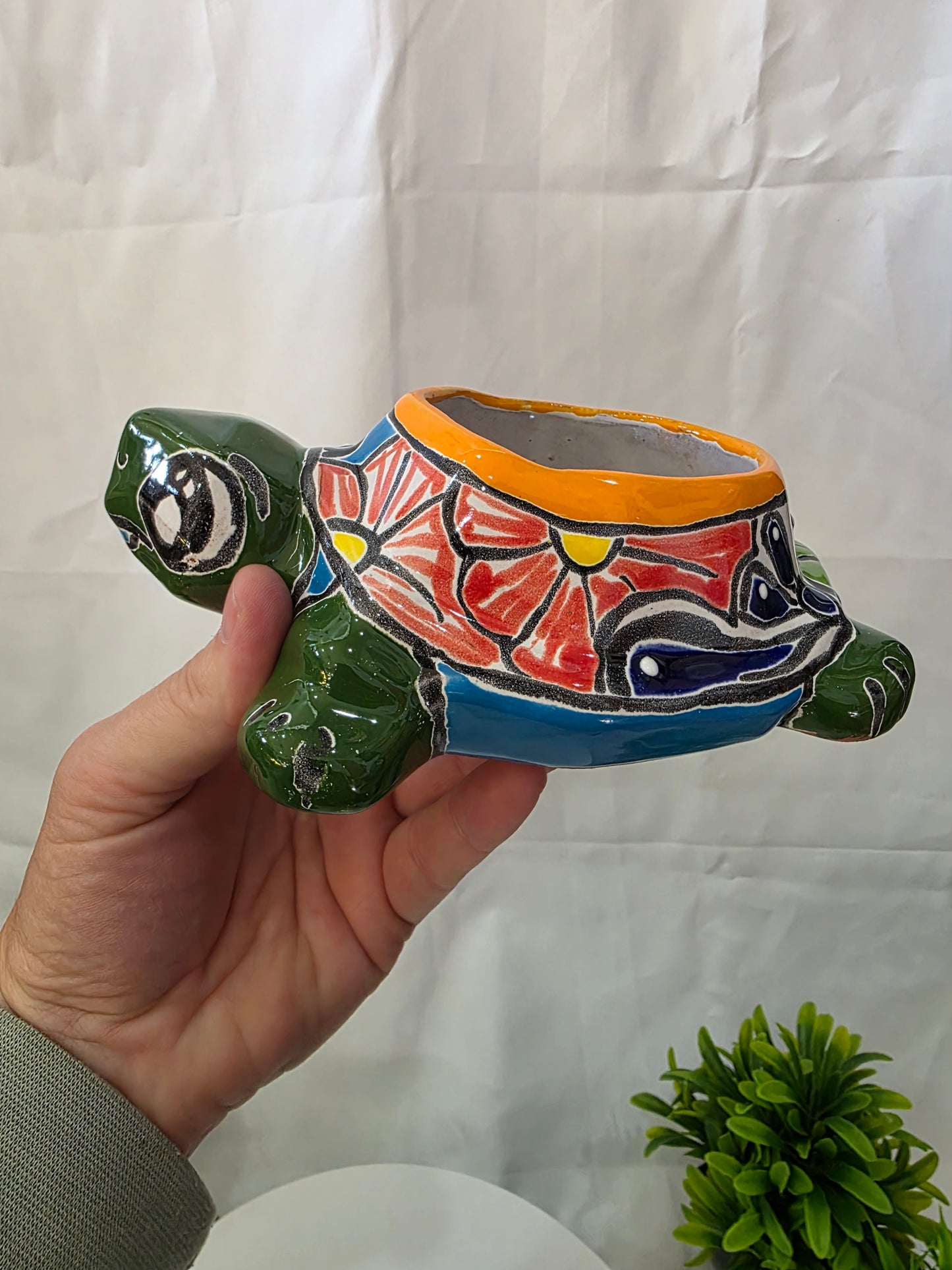 green talavera turtle succulent planter
