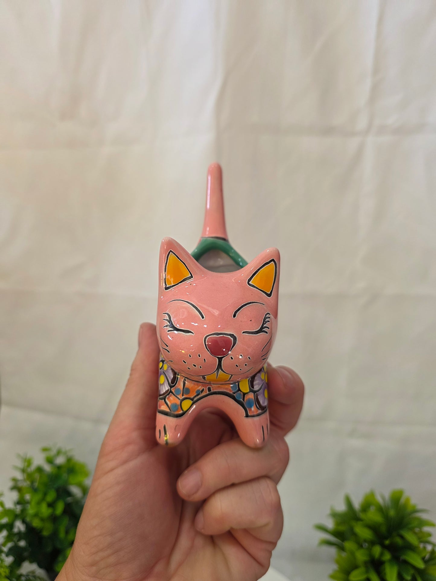 Hand-Painted Talavera Ceramic Cat Planter (6" x 4") | Pottery Pirate