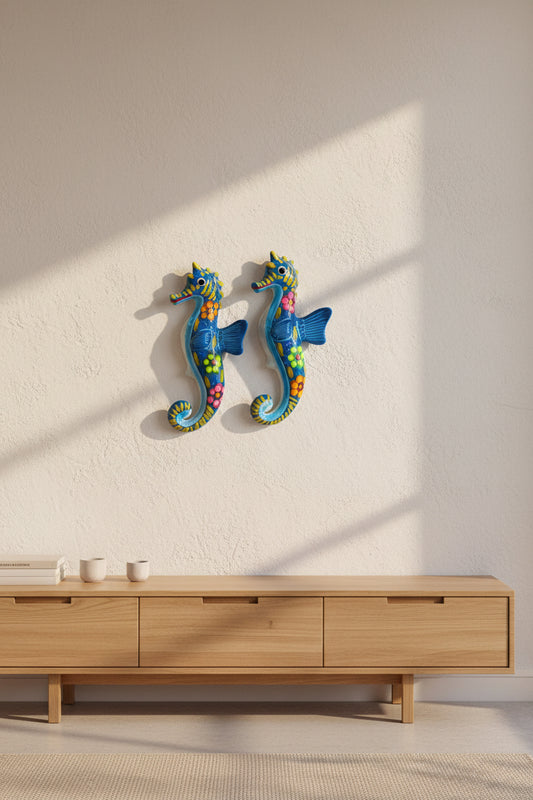 Hand-Painted Talavera Seahorses | 2-Piece Ceramic Wall Hanging