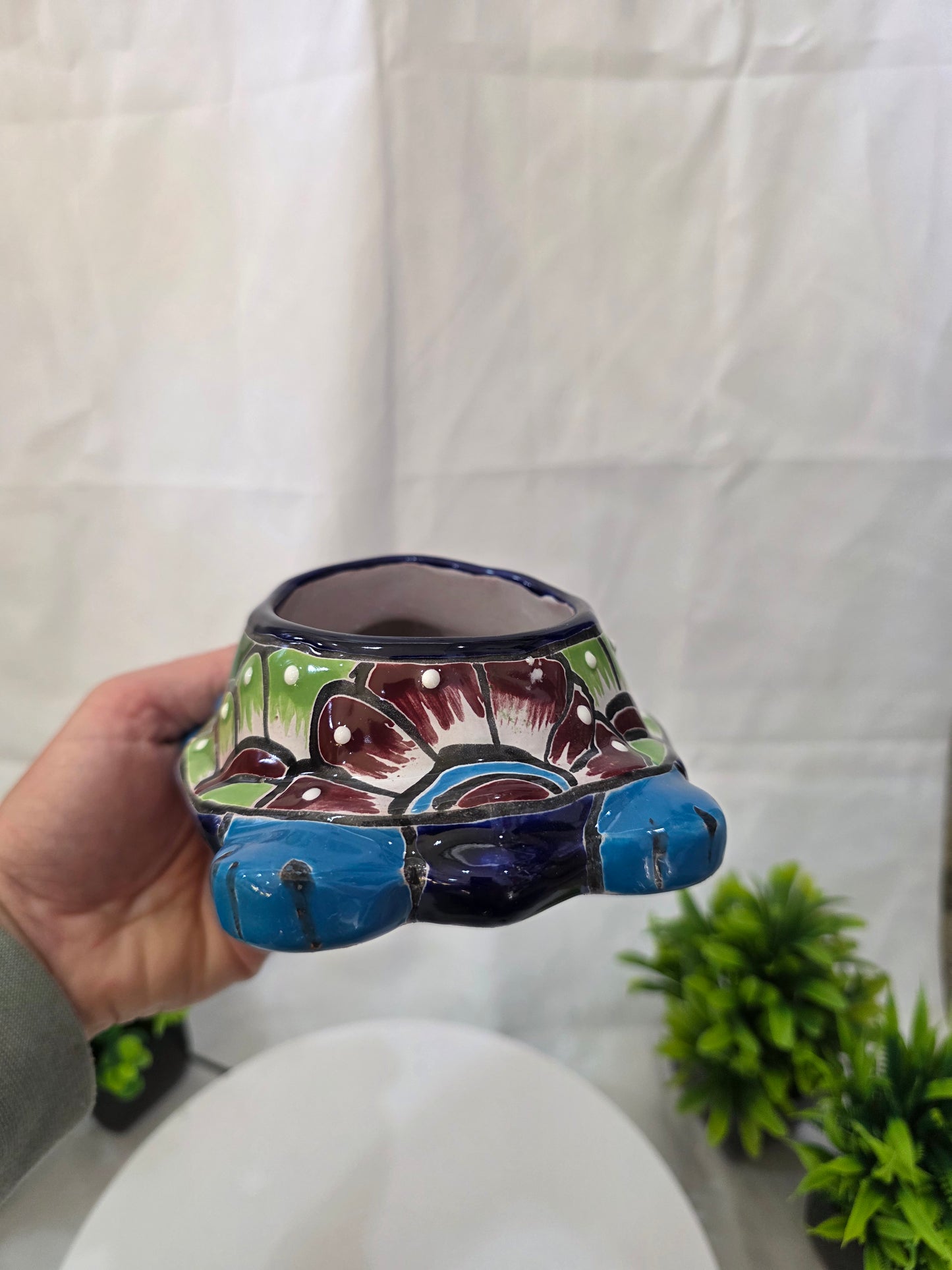 turtle planter rear view talavera blue