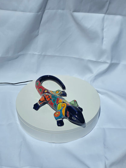 Hand‑Painted 12" Talavera Iguana – Vibrant Multicolor Blue Ceramic