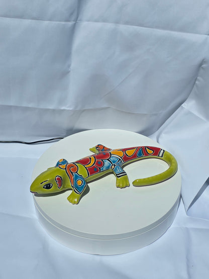 Hand‑Painted 12" Talavera Iguana – Vibrant Multicolor Green Ceramic