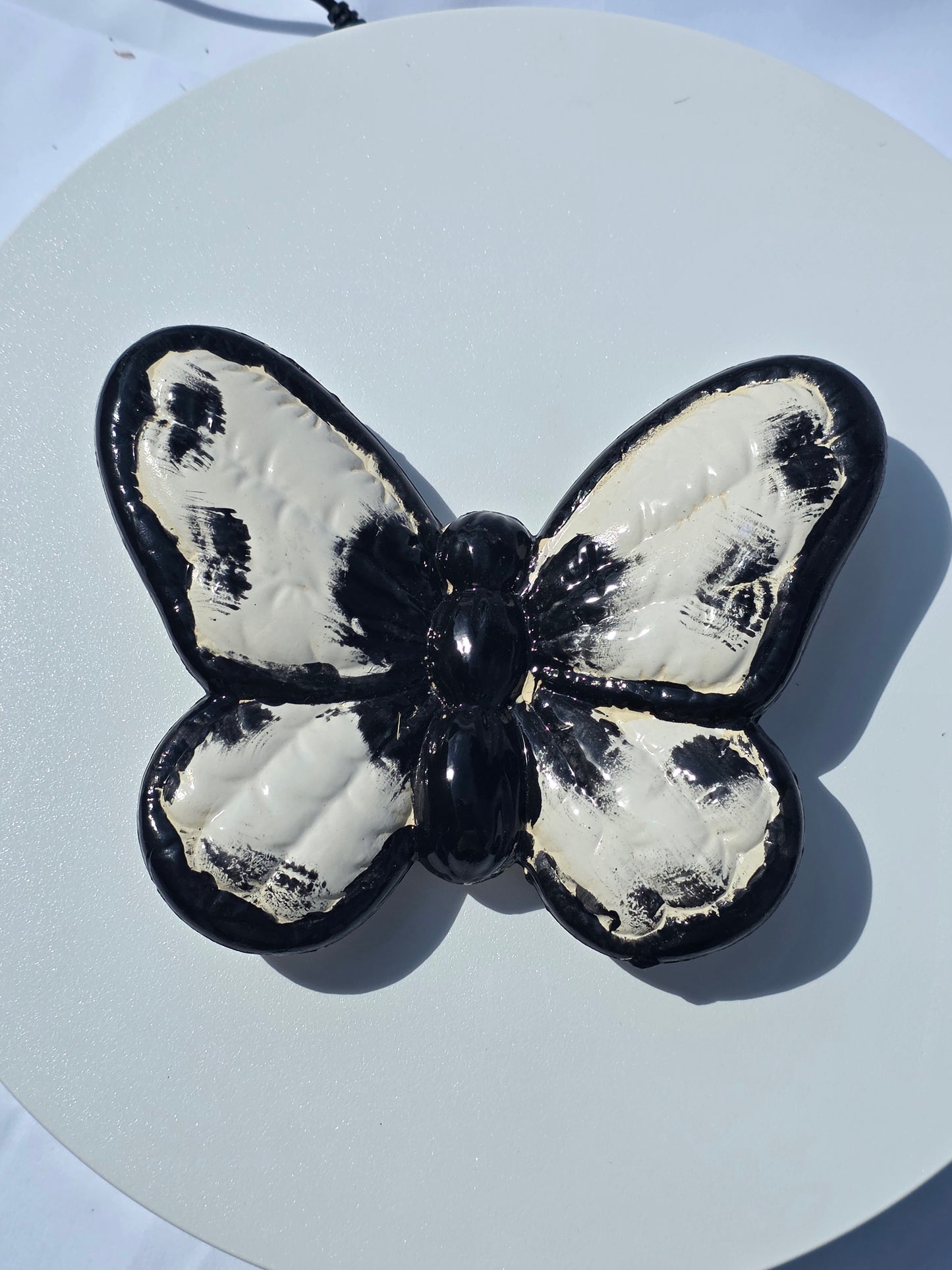 6" Handmade Butterfly Wall Hanging – Artisan Ceramic Black and White