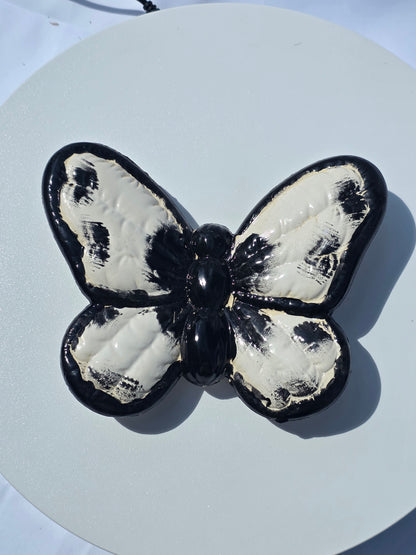 6" Handmade Butterfly Wall Hanging – Artisan Ceramic Black and White