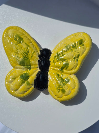 6" Handmade Butterfly Wall Hanging – Artisan Ceramic Yellow