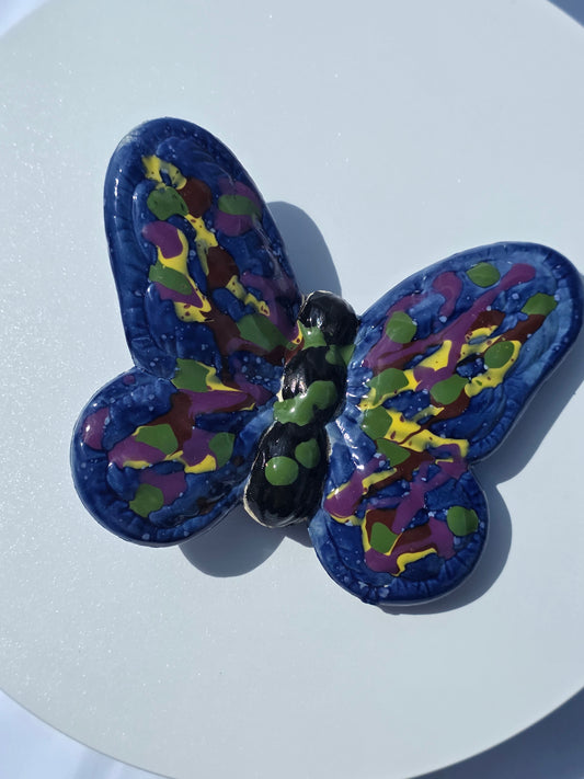 6" Handmade Butterfly Wall Hanging – Artisan Ceramic Blue Multi