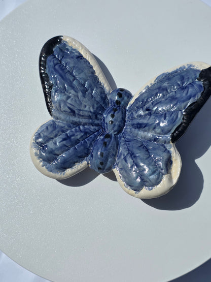 6" Handmade Butterfly Wall Hanging – Artisan Ceramic Blue and White
