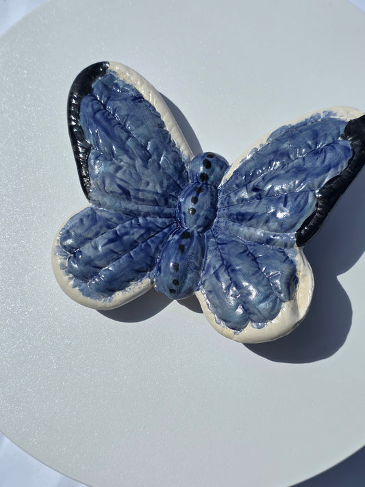 6" Handmade Butterfly Wall Hanging – Artisan Ceramic Blue and White