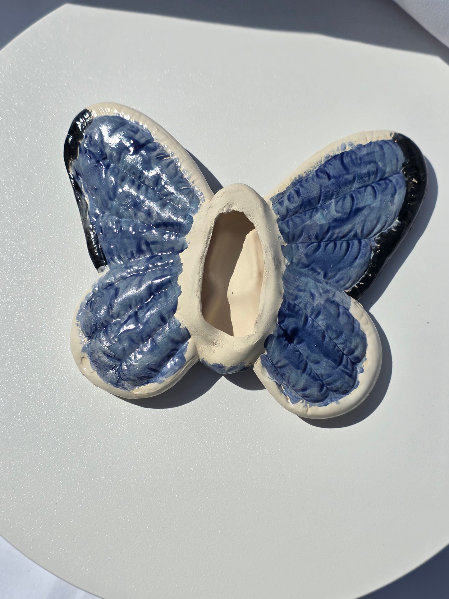 6" Handmade Butterfly Wall Hanging – Artisan Ceramic Blue and White