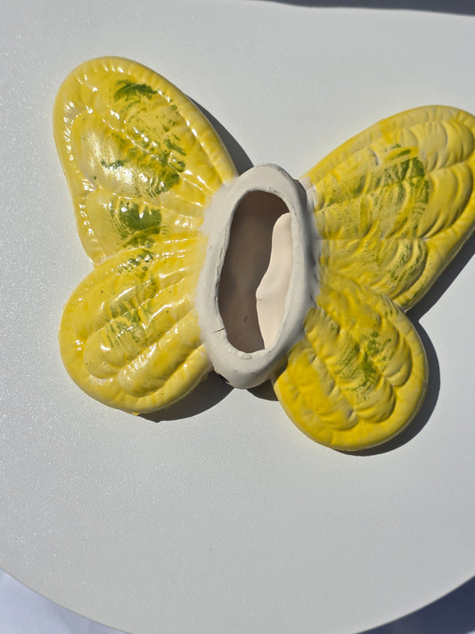 6" Handmade Butterfly Wall Hanging – Artisan Ceramic Yellow