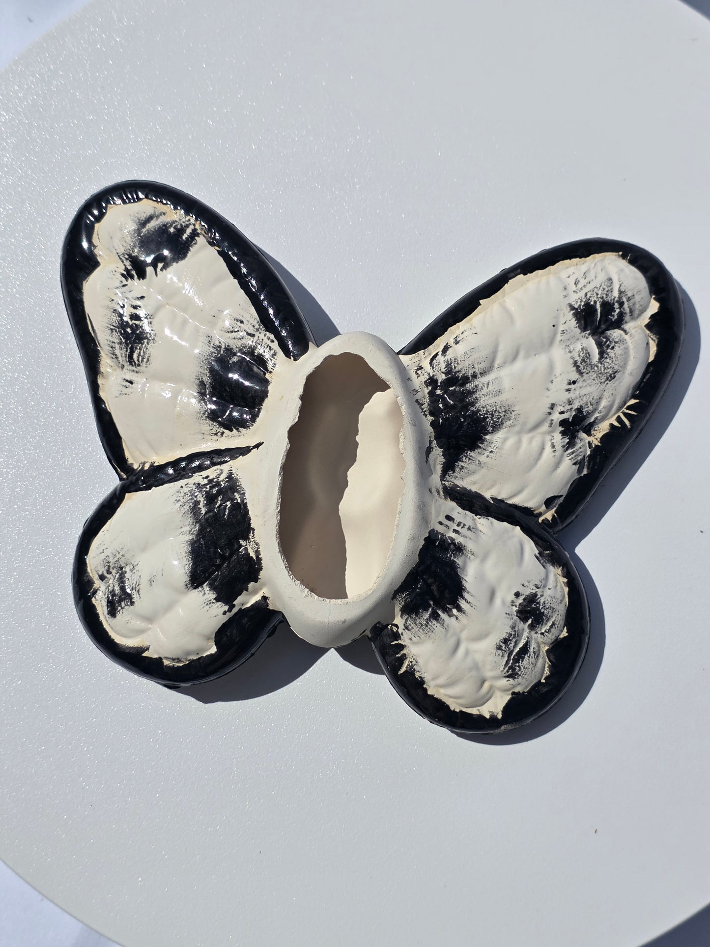 6" Handmade Butterfly Wall Hanging – Artisan Ceramic Black and White