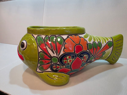 Green Talavera Fish Planter — 14" long, 6" deep
