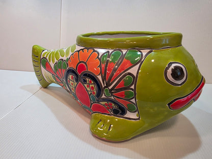 Green Talavera Fish Planter — 14" long, 6" deep