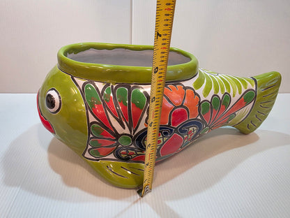 Green Talavera Fish Planter — 14" long, 6" deep