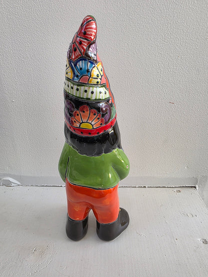 11" Hand‑Painted Talavera Gnome (Black Beard)