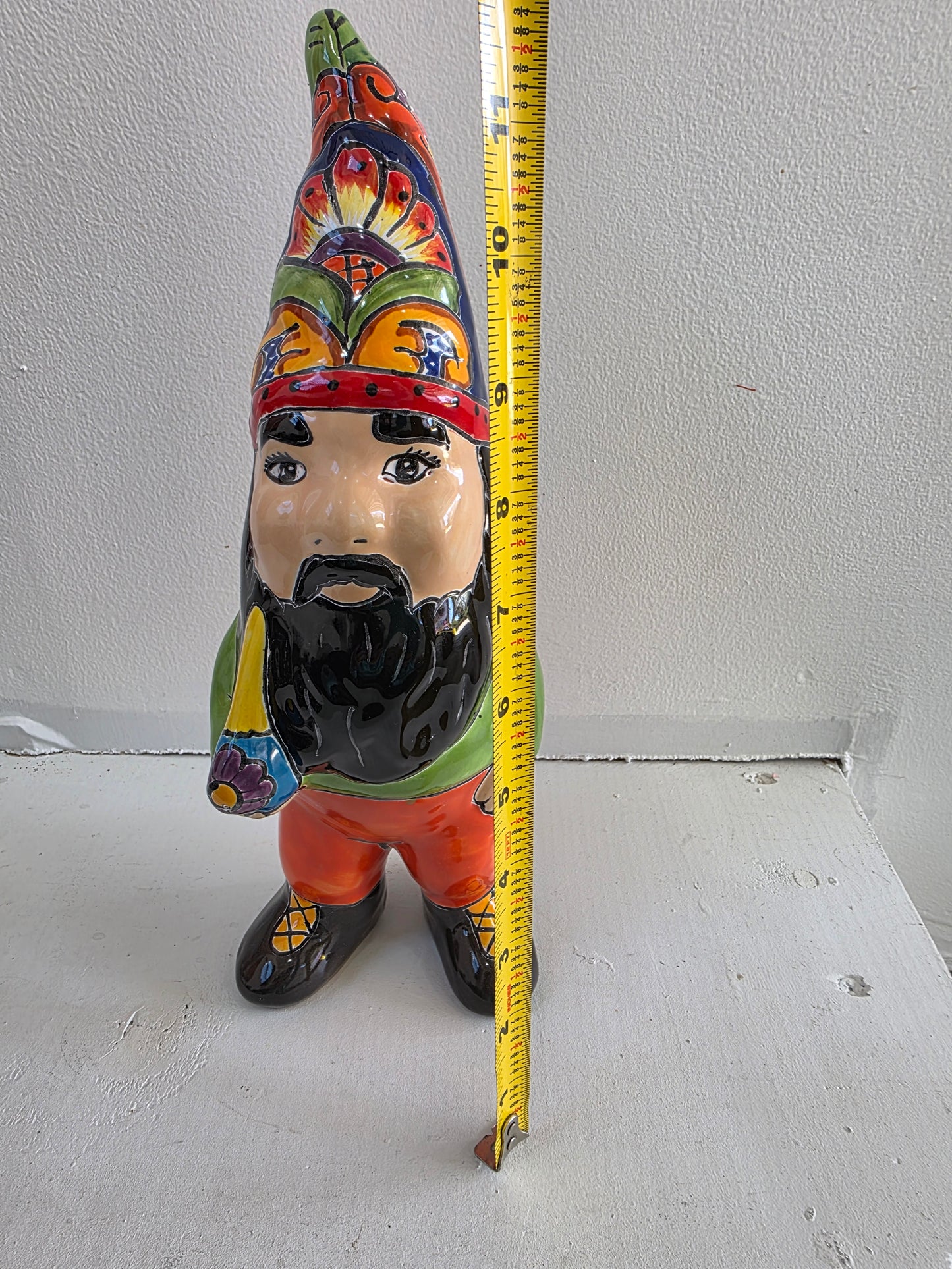 11" Hand‑Painted Talavera Gnome (Black Beard)
