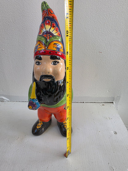 11" Hand‑Painted Talavera Gnome (Black Beard)