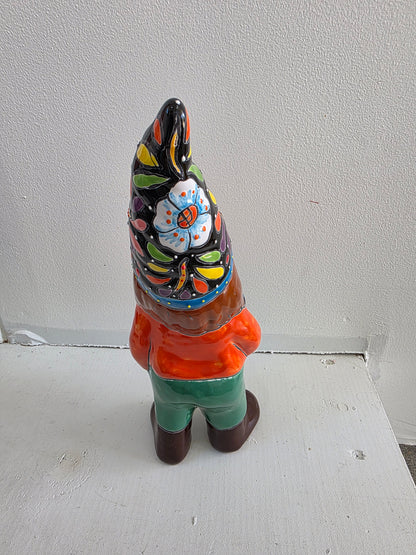 11" Hand‑Painted Talavera Gnome (Brown Beard)