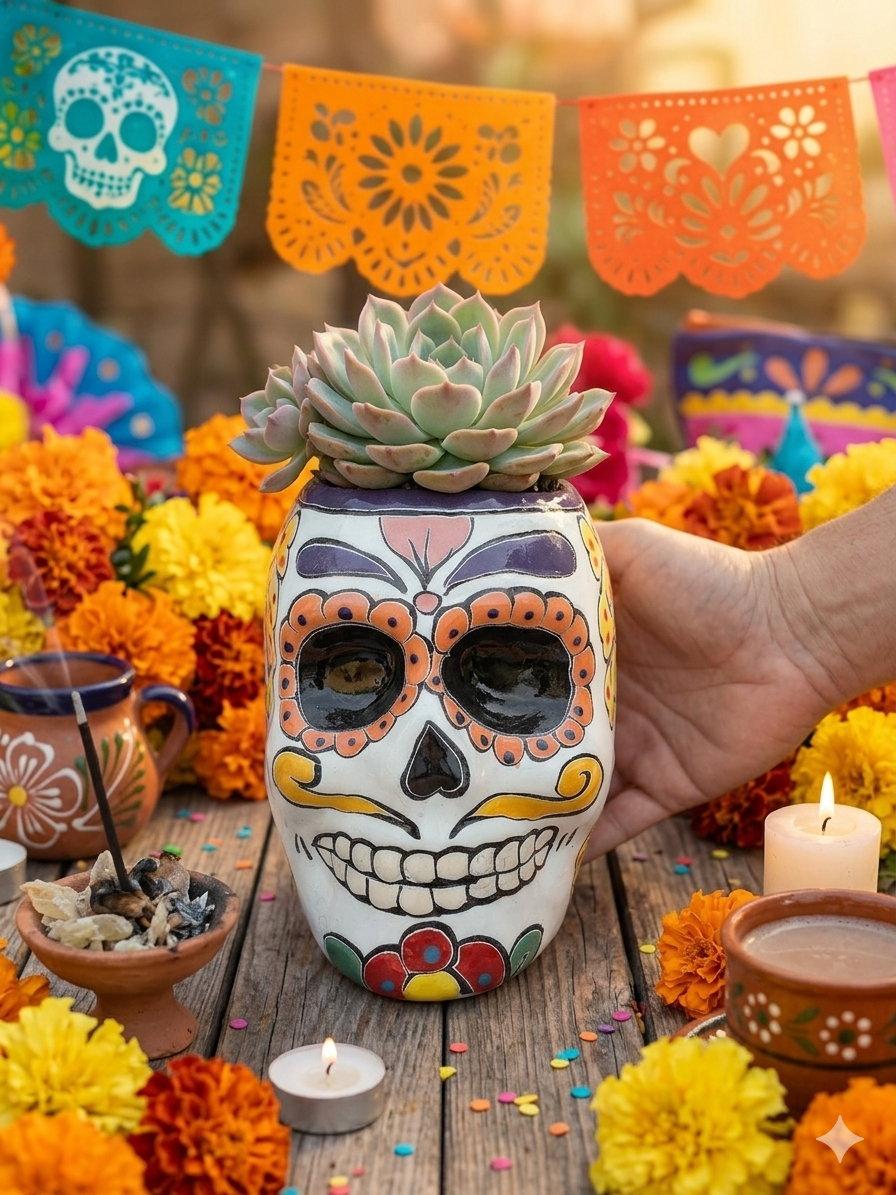 Talavera Sugar Skull Planter - Handmade Mexican Ceramic Vase | Pottery Pirate
