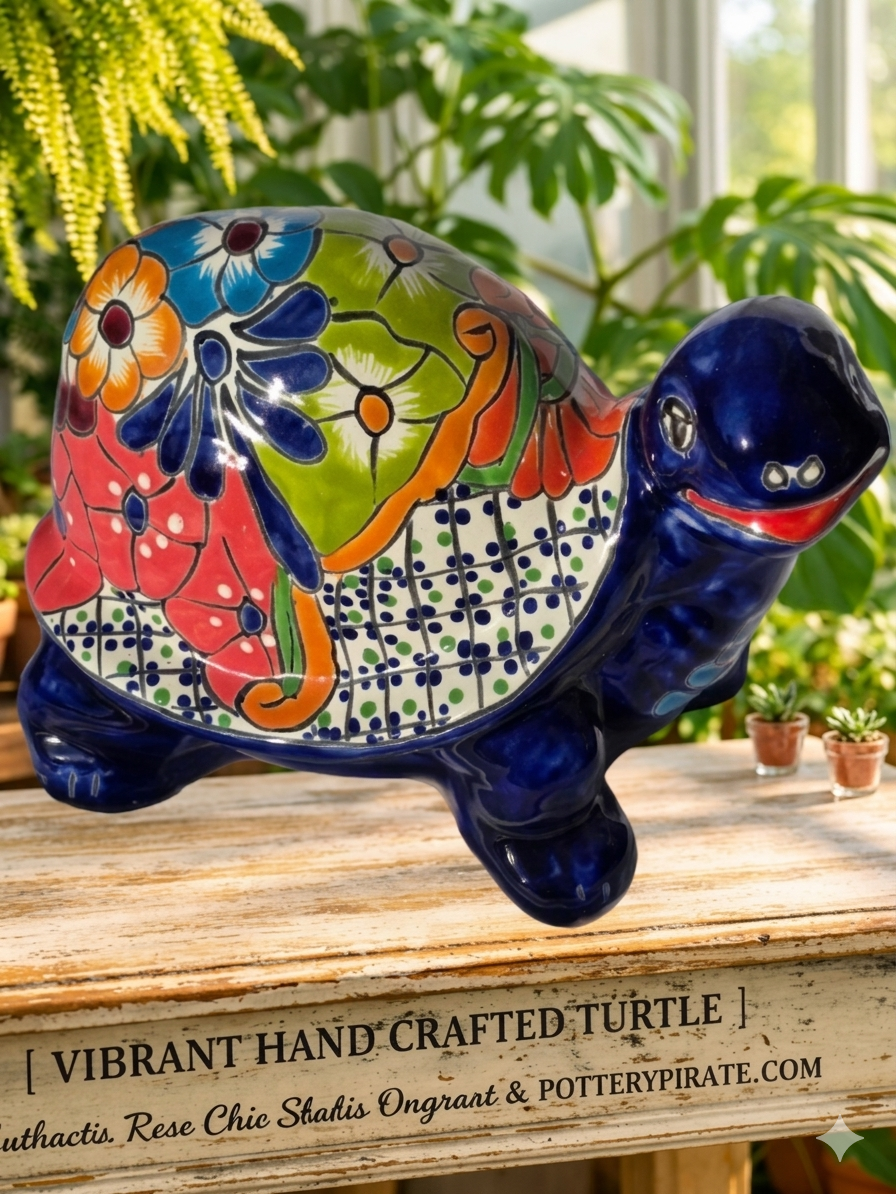 12" Talavera Happy Turtle – Hand‑Painted Ceramic Statue