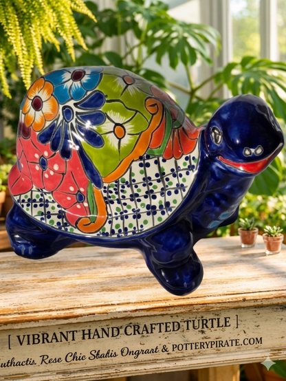 12" Talavera Happy Turtle – Hand‑Painted Ceramic Statue