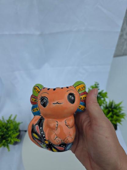 Hand-Painted Ceramic Axolotl Planter - 5" Deep Succulent Pot, Colorful Folk Art Style