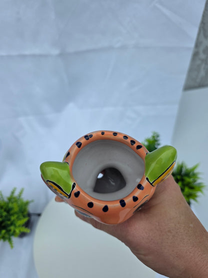 Hand-Painted Ceramic Axolotl Planter - 5" Deep Succulent Pot, Colorful Folk Art Style