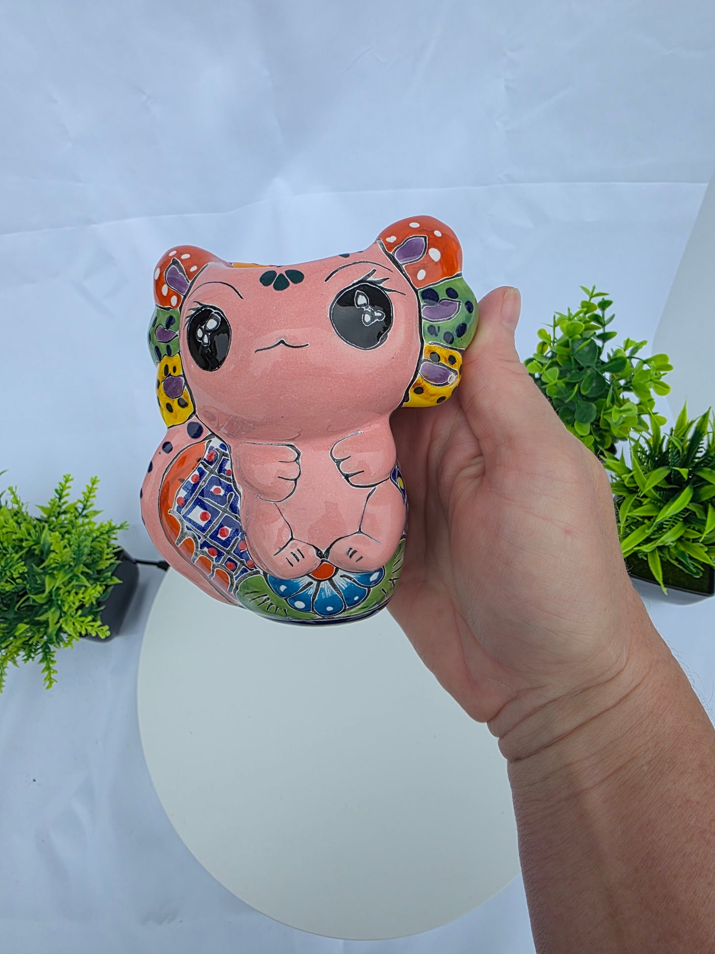 Handcrafted Ceramic Pink Axolotl Planter – Cute Talavera-Style Succulent Pot