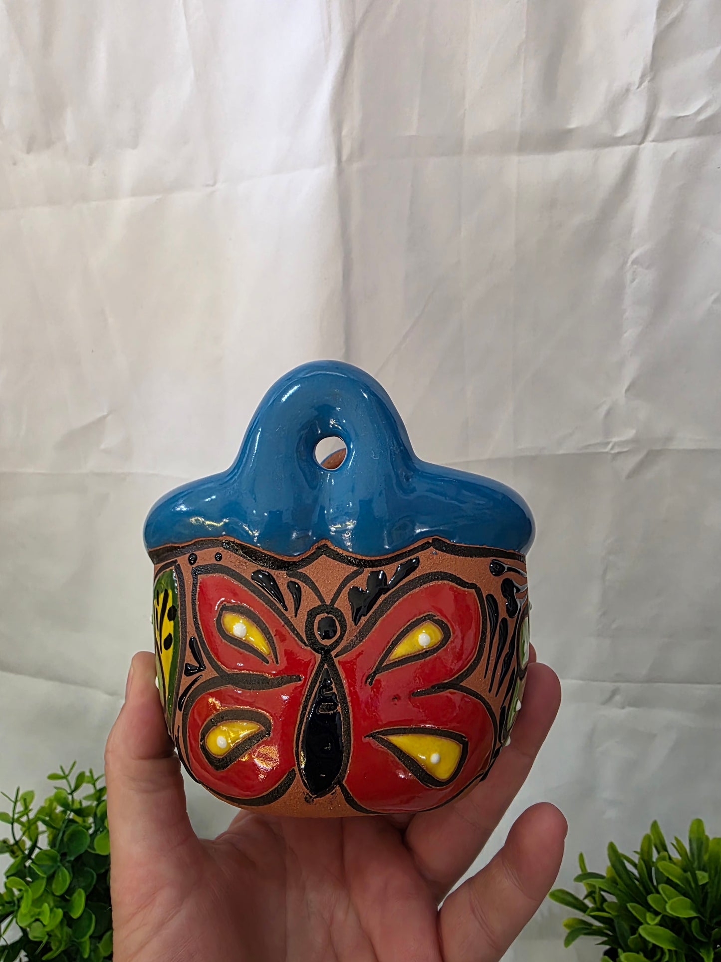 Handcrafted Ceramic Butterfly Table Planter with Drainage Hole – 4" Pot