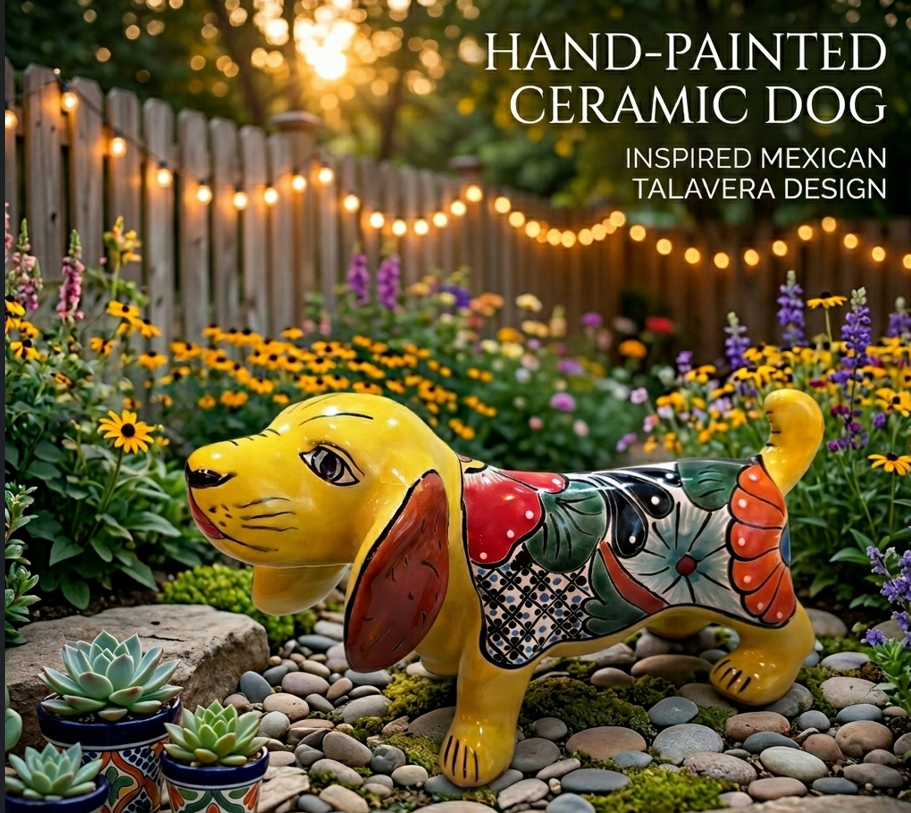 Talavera Weiner Dog Figurine – Hand‑Painted