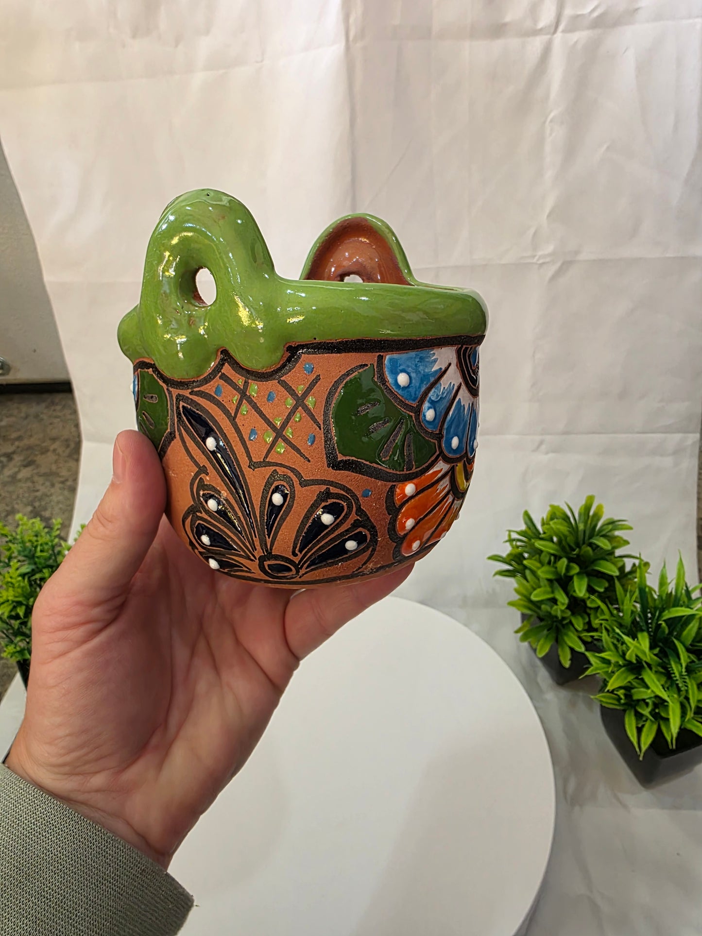 Handcrafted Ceramic Floral Wall & Table Planter – 4" Mexican Style Pot