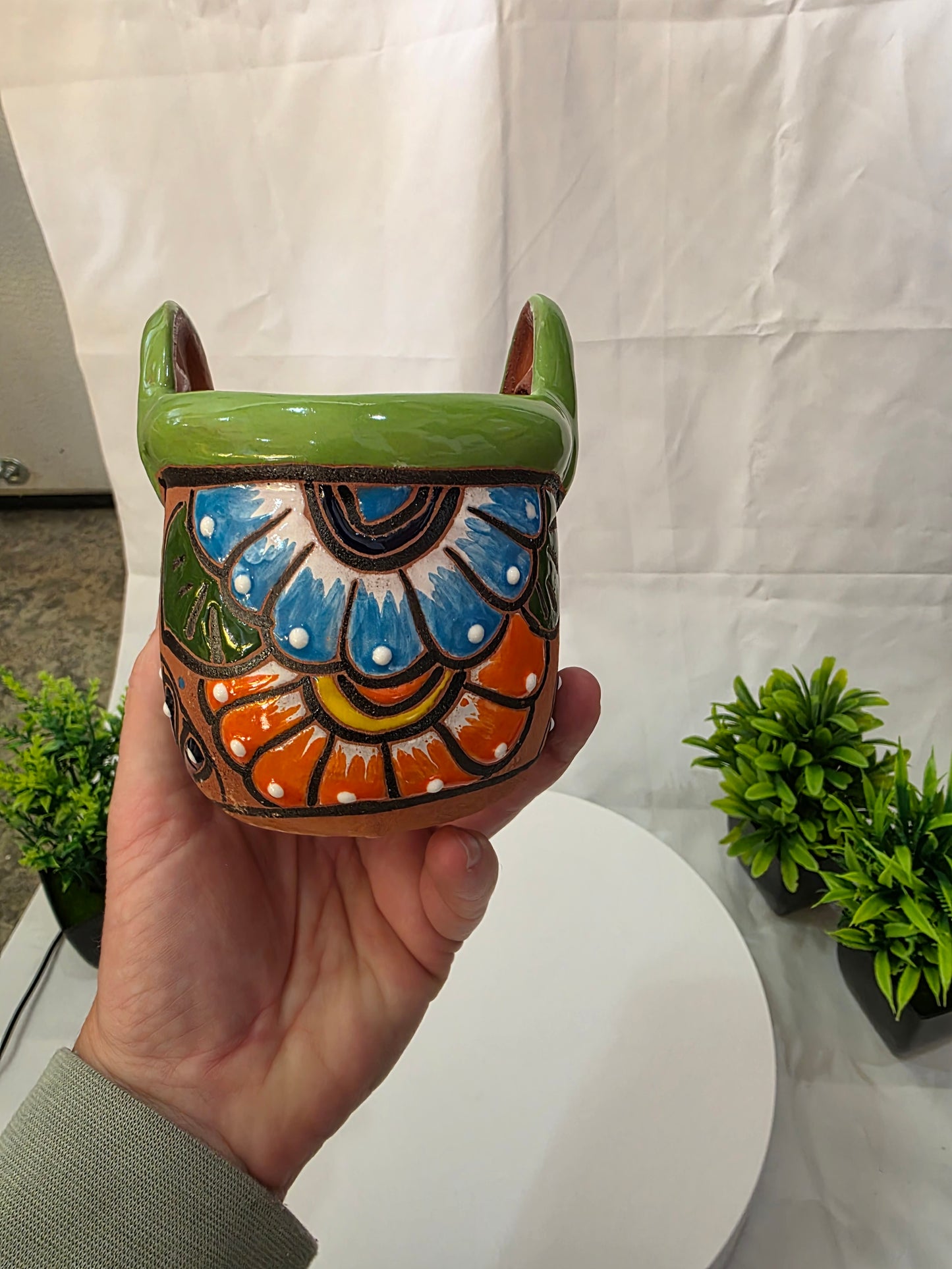 Handcrafted Ceramic Floral Wall & Table Planter – 4" Mexican Style Pot