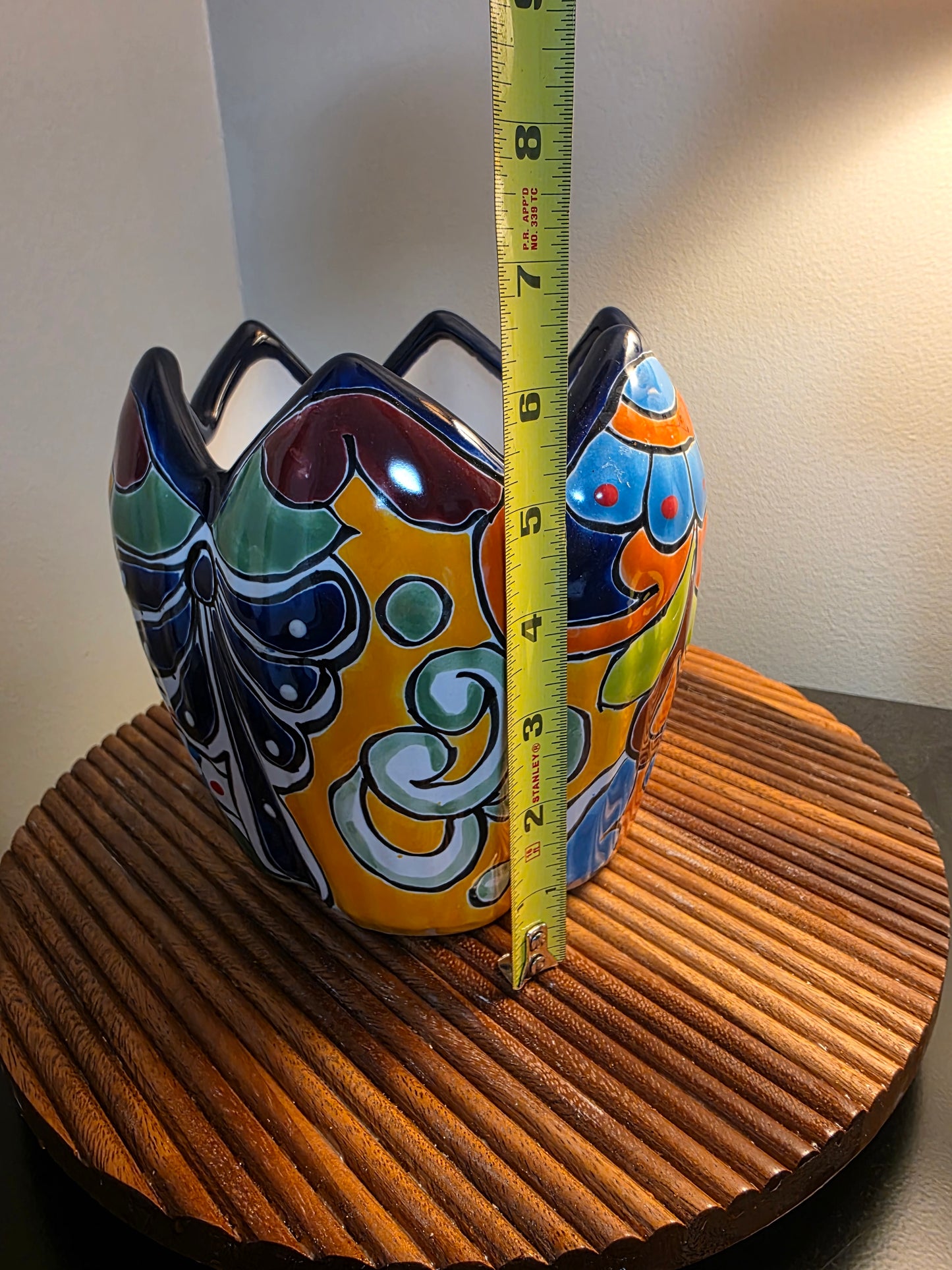Hand-Painted Mexican Talavera Lotus Pot ($6" \times 6"$) | Scalloped Ceramic Planter & Vase