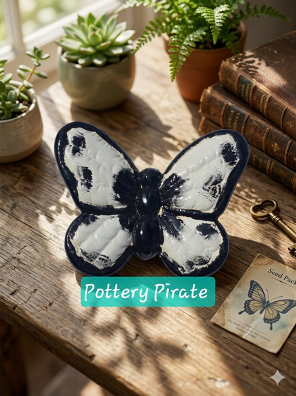 6" Handmade Butterfly Wall Hanging – Artisan Ceramic Black and White