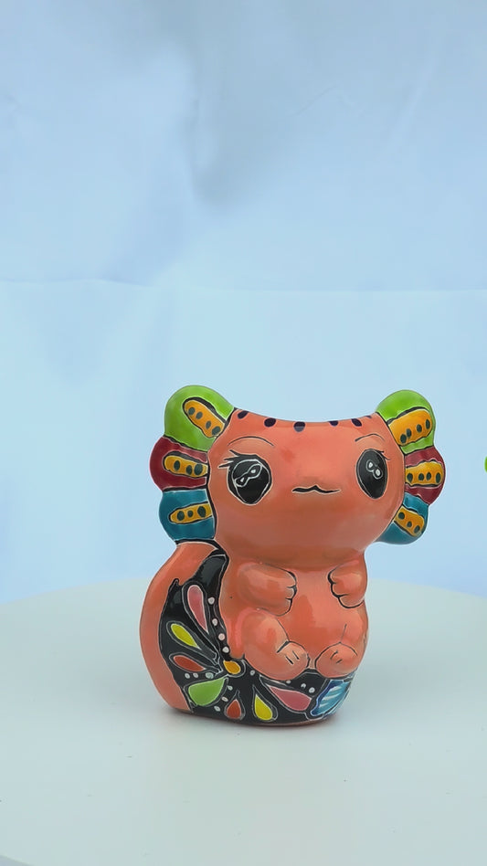 Hand-Painted Ceramic Axolotl Planter - 5" Deep Succulent Pot, Colorful Folk Art Style