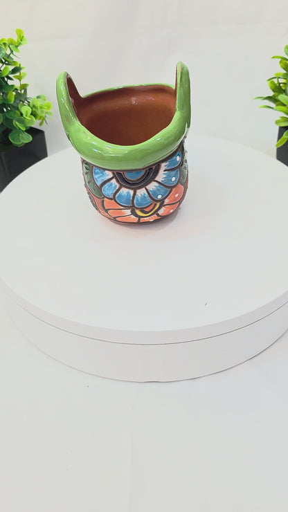 Handcrafted Ceramic Floral Wall & Table Planter – 4" Mexican Style Pot
