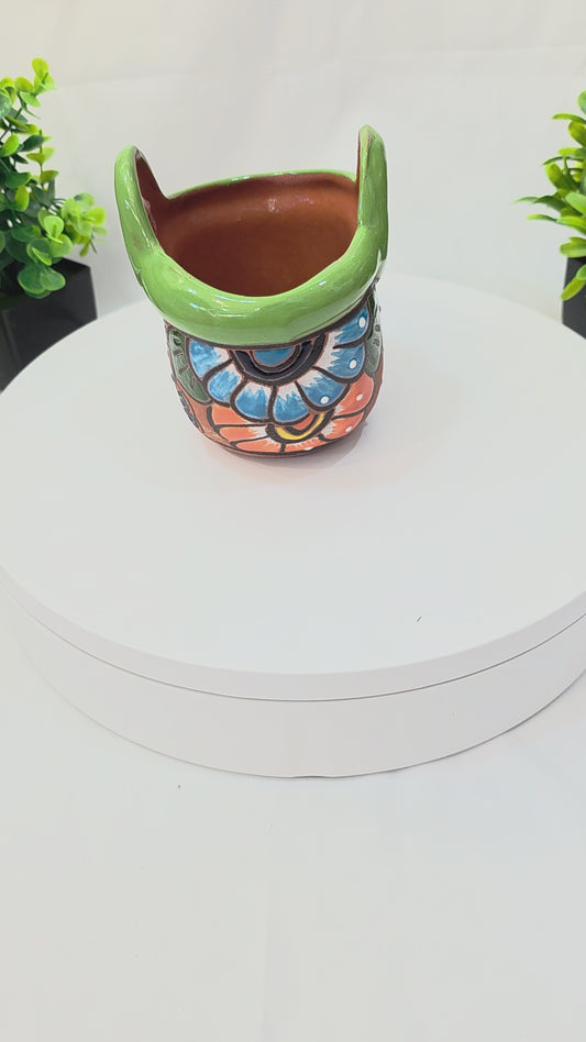 Handcrafted Ceramic Floral Wall & Table Planter – 4" Mexican Style Pot