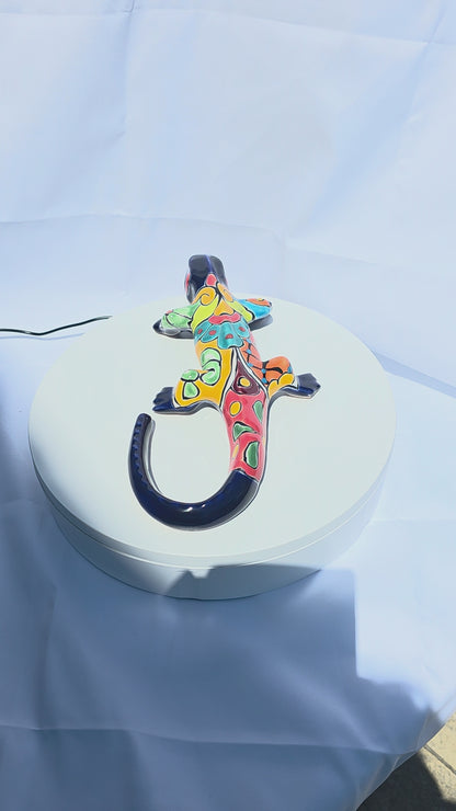 Hand‑Painted 12" Talavera Iguana – Vibrant Multicolor Blue Ceramic