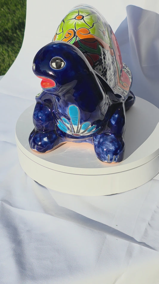 12" Talavera Happy Turtle – Hand‑Painted Ceramic Statue