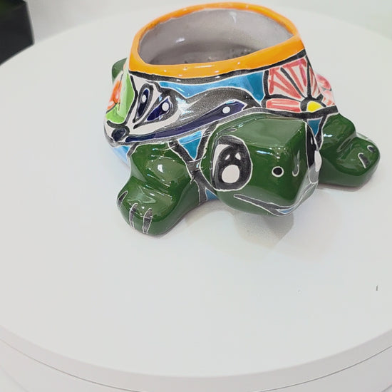 green talavera turtle planter video