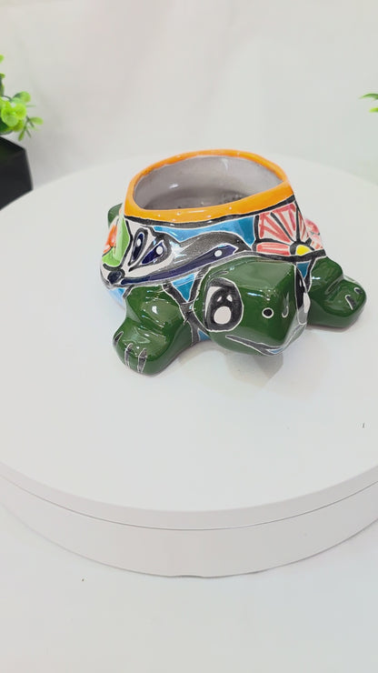 green talavera turtle planter video
