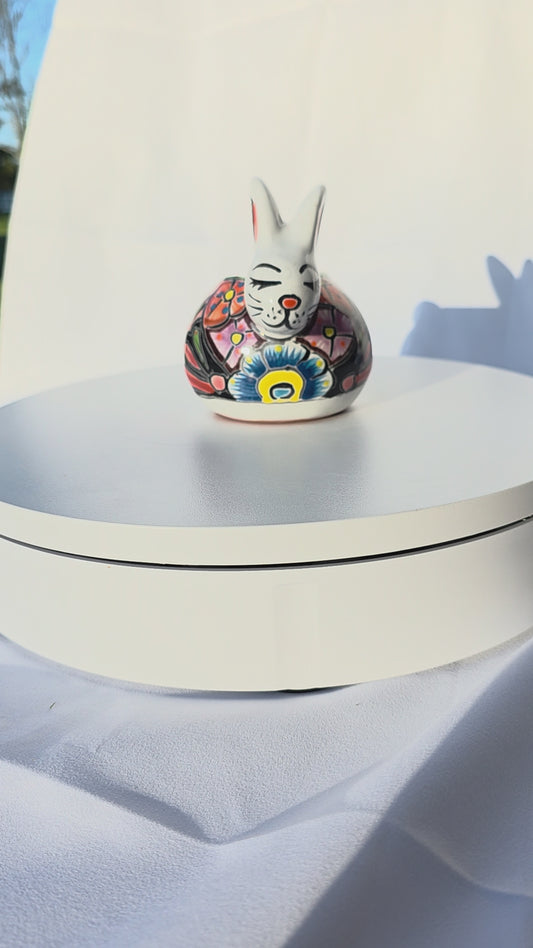 4" Mini Rabbit Planter – Hand‑Painted Talavera Style