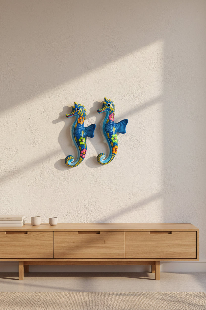 Hand-Painted Talavera Seahorse Wall Art